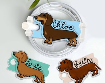 Personalized Dachshund Tumbler Name Tag, 30oz 40oz Tumbler Topper Tag For Dachshund Lovers, Stanley Accessories Topper Tag, Gift For Dog Mom