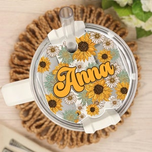 Personalized Sunflower Tumbler Name Tag, 30oz 40oz Tumbler Quencher Name Plate Topper, Custom Sunflower Name Tag, Tumbler Accessories Gifts