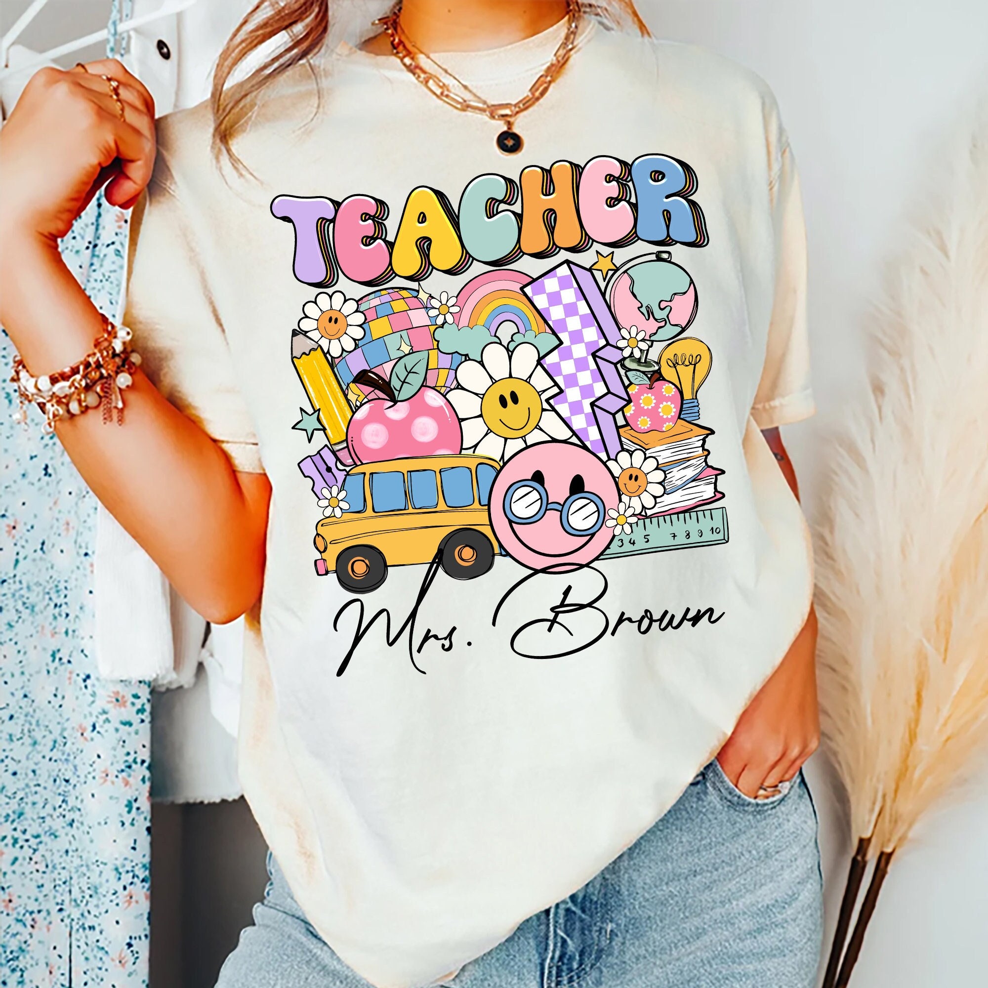 Personalized Retro Teacher Name Shirt, Custom Teacher Name