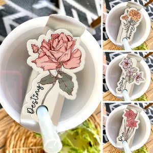 Personalized Birth Flower Tumbler Name Plate, Tumbler Tags, 40z 30oz Tumbler Tags, Customized Name Plate, Stanley Accessories Topper Tag