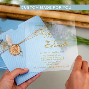 Acrylic invitation with envelope and wax seal Clear wedding invitation, Custom Wedding Luxury Invitations