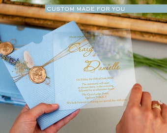 Acryl Einladung mit Umschlag und Wachssiegel Klare Hochzeitseinladung, individuelle Hochzeits-Luxus-Hochzeitseinladungen