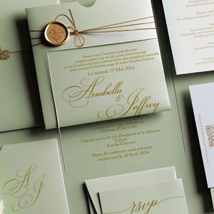 Acrylic Invitations Set, Wedding Invitation Suite in Sage Green, RSVP card