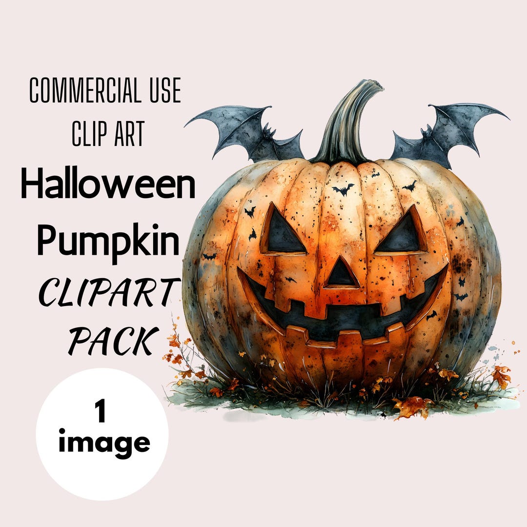 Halloween Bat Pumpkin Clipart Graphic SINGLE IMAGE Commercial Use ...
