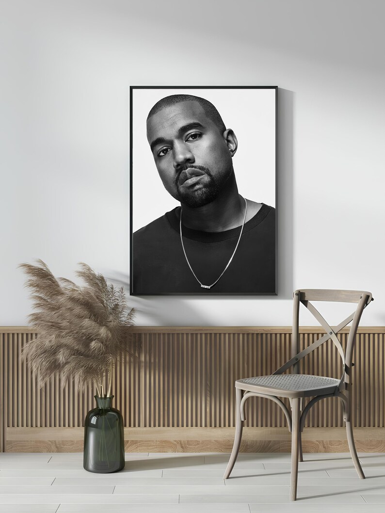 Kanye West Poster, American Rapper Wall Art, Black and White, Kanye