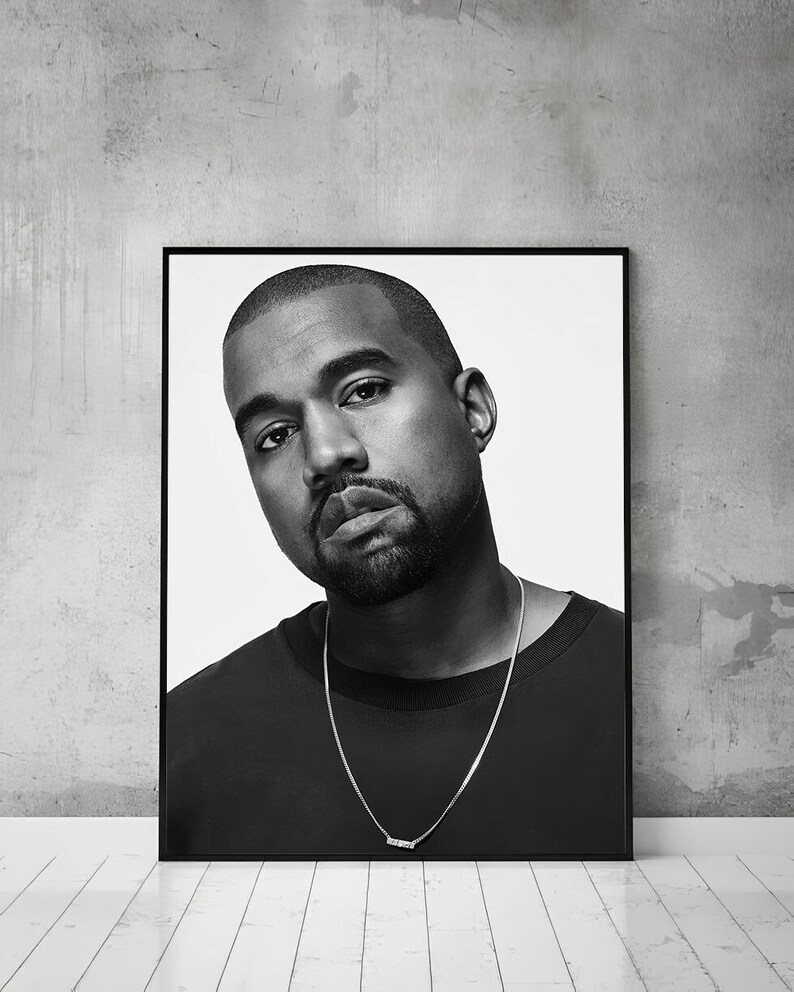 Kanye West Poster, American Rapper Wall Art, Black and White, Kanye