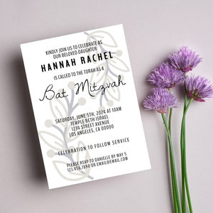 Bat Mitzvah Invitation, Editable Template, Digital Bat Mitzvah Invitation, Bohemian, Nature, Floral, Modern, Simple, Digital Invite Template