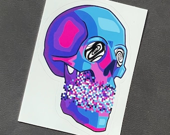 Glitchy Skull Sticker - Unique Gifts and Accessories
