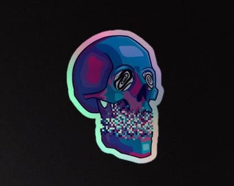 Glitchy Skull - Holographic Sticker - Unique Sticker For Laptop, Water bottle, Gifts, and More!
