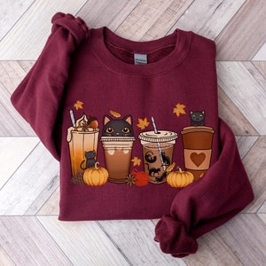 Fall Cat Sweatshirt, Cat Coffee Sweatshirt, Cat Mom Coffee Lover Shirt, Cute Cat Lover Shirt,Cat Lover Gift,Coffee Lover Gift,Fall Cat Shirt