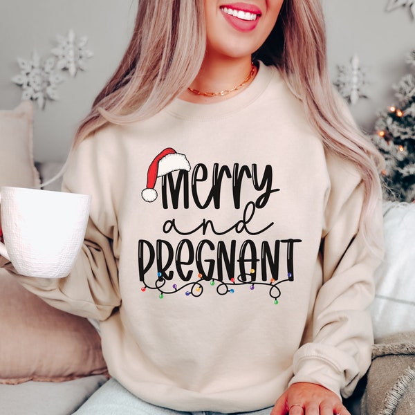 Merry And Pregnant, Pregnancy Announcement Sweatshirt, Baby Reveal Shirt, Mom To Be Crewneck, Winter Sweatshirt, Christmas Mama Shirt