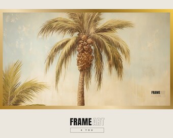 FRAME TV Art | Vintage Retro Summer Palm Tree | Serenity Coconut | Photo realism | Modern | Peaceful Oasis | Instant Digital Download Art