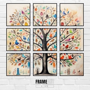Printable Art | Birds in Tree | Triptych Bundle | Gallery Wall | Instant Download | Modern Boho Mid Century Artwork
