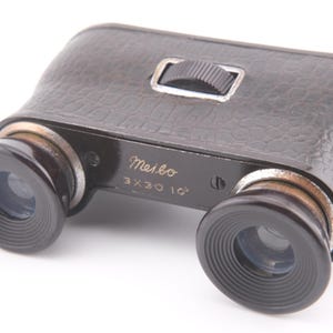 Binocolo da teatro Meibo 3x30 vintage con custodia in pelle originale - Nero e marrone - Completamente funzionante