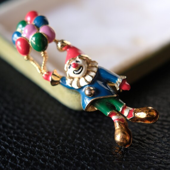 Signed TAT Clown with Balloons Vintage Enamel Mul… - image 3