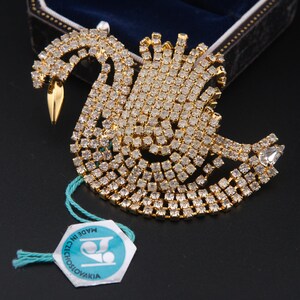 Bijoux de Boheme チェコスロバキア ラインストーン スワン ブローチ – ゴールドトーン、ステートメントピース – オリジナルタグ付きの優れた状態