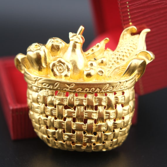 Karl Lagerfeld Vintage Gold Tone Vegetables Basket Brooch Etsy