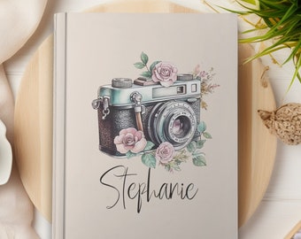 Personalized Photography Name Logo Notebook, Retro Vintage Camera Blank Journal, Photography Gift for Photographer, Goal Order Planner