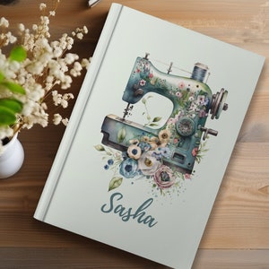 Cuaderno de máquina de coser vintage en blanco, diario personalizado para el libro de pedidos de los amantes de la costura, regalo para costurera, organizador del planificador diario