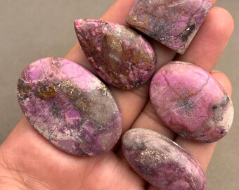 Natural Pink Cobalto Calcite Cabochons, Mixed Shapes, Jewelry Making Lot of 5