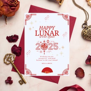 Lunar New Year Card - 2025 Year of the Snake Greeting Card, Happy Chinese New Year Gift, Festive Lunar Celebration