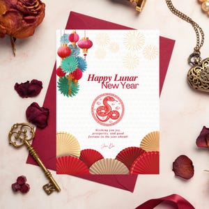 Lunar New Year Card - 2025 Year of the Snake Greeting Card, Happy Chinese New Year Gift, Festive Lunar Celebration