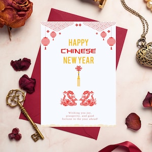 Lunar New Year Card - 2025 Year of the Snake Greeting Card, Happy Chinese New Year Gift, Festive Lunar Celebration