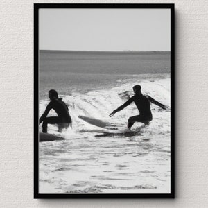 Black and White Photography-Inspired Beach Surf Scene Wall Art