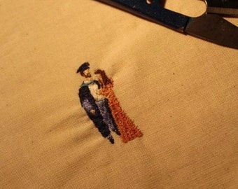 Hand embroidered couples portrait - miniature sewn picture- birthday, Valentine's anniversary gifts