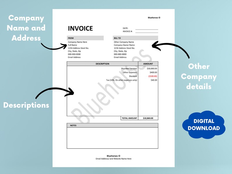 Printable Invoice Template - Digital Download - Etsy