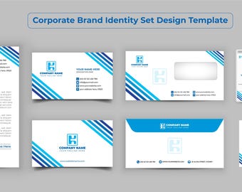 May include: Corporate brand identity set design template with a blue and white color scheme. The set includes a letterhead, business card, envelope, ID card, and CD. The logo features the letter "K" in a blue circle.