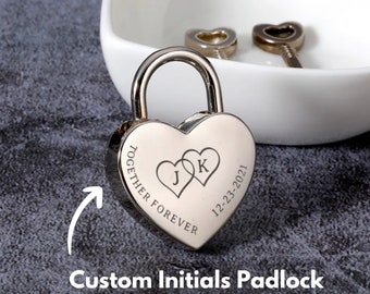 Custom Initials Padlock Key Valentines Day Love Lock Personalised Couple Keychain Key and Lock Fashion Jewelry Couple Gifts Anniversary Gift