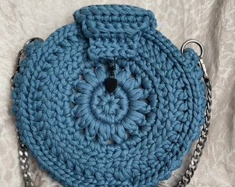 Sac à bandoulière bleu foncé au crochet fait main/sac à bandoulière/ sac à main/ sac en tricot/sac de luxe/ sac rond/ sac pour femme/ sac pour fille/