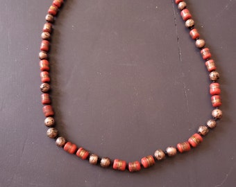 Handmade artist glass bead necklace coppery gold and earthy orange