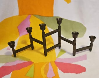 VTG Brutalist Mid Century Modern Folding Brass Candleholder Candelabra