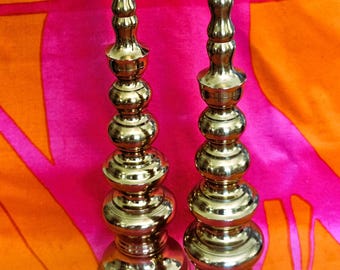 MCM Large Brass Candlestick Holders - Undulating Design, Set of 2