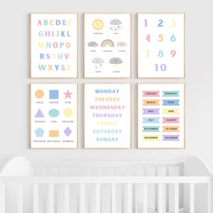 CONJUNTO DE 6 carteles pastel educativos para niños pequeños / conjunto de impresión multipack / guardería imprimible / niños firman descarga instantánea impresión digital