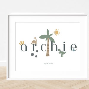 Personalised Custom Baby Child Name Print Dinosaurs | Printable Nursery Wall Art | Children Toddler Name Sign Instant Download Digital Print