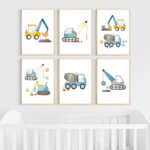SET OF 6 Trucks Diggers Wall Art Print Multipack Set | Nursery Printable | Children Toddler Sign Instant Download Digital Print