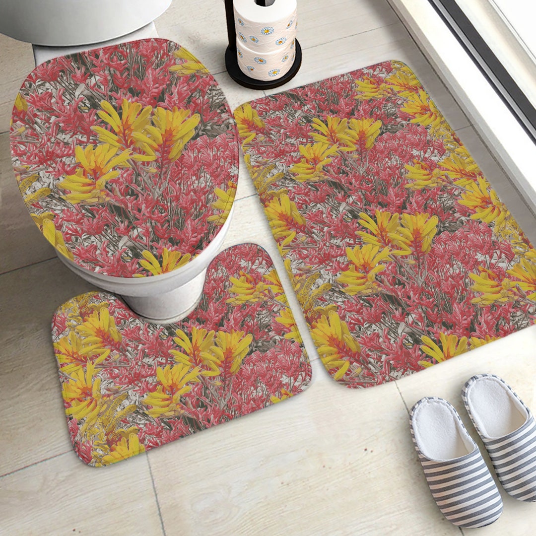 Floral Wild Flower Bathroom Rug Set Anigozanthos Flavidu Etsy