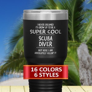 Scuba Diver Travel Mug: Laser Engraved Stainless Steel Tumbler