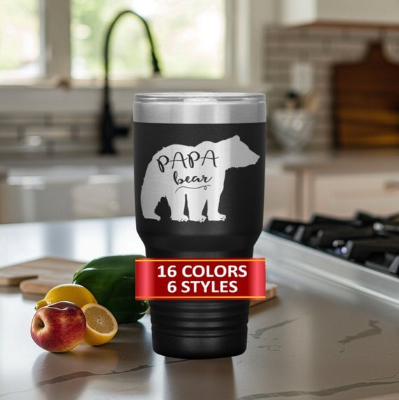 Papa Bear Insulated Travel Mug, Laser Engraved Tumbler, New Dad