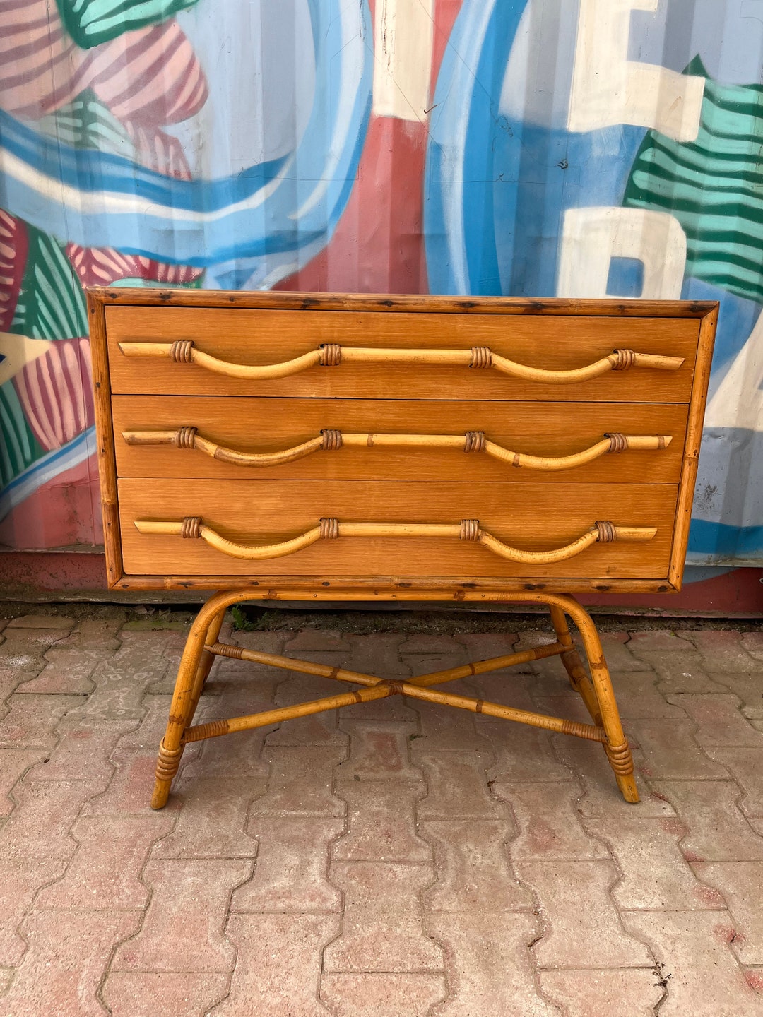 Vintage Rattan Chest of Drawers Etsy