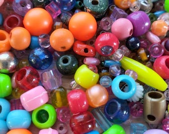 Destash Acrylic/Plastic/Wooden Beads Mixed Lot, Bright Colours Mainly Large Holes Novelty Beads