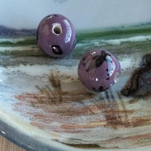 Handmade Ceramic Beads Purple & Black Artisan Fremantle (Set of 2)