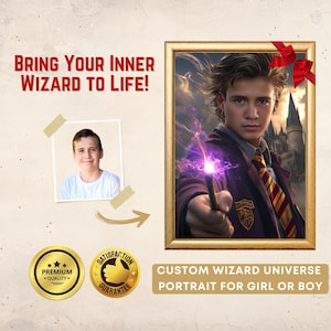 Wizard Portrait from Photo Custom Teen Magician Portrait Personalized Wizard Universe Portrait Unique Gift Idea for girl or boy
