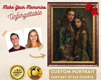 Portrait de couple personnalisé style Terre du Milieu, art fantastique (téléchargement numérique)