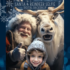 Santa Selfie Digital Backdrop Christmas funny background for Kid&#39;s portrait Selfie Photo Composite with Santa Claus Reindeer PNG
