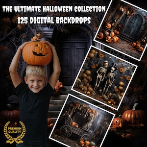 Halloween Digital Backdrop Spooky Halloween Pumpkin Background Haunted Forest Overlay Trick or Treat Party Backdrop Custom Photo