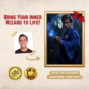 Custom Wizard Portrait from Photo Custom Magician Portrait Personalized Wizard Universe Portrait Unique Gift Idea for boy, teen, boyfriend